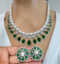 Emerald CZ diamond bridal necklace, American Diamond wedding necklace, Cz jewelry, Indian, Pakistani, Punjabi wedding jewelry