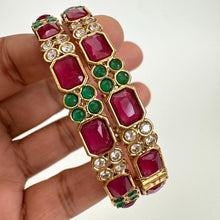 RubyGreen Kemp Stones Bangles/Antique gold Kada/ISouth Indian Wedding jewelry/Bridal bangles/temple jewelry/Openable bangles\Gift for Her