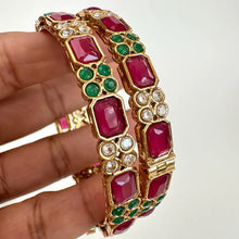 RubyGreen Kemp Stones Bangles/Antique gold Kada/ISouth Indian Wedding jewelry/Bridal bangles/temple jewelry/Openable bangles\Gift for Her