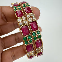 RubyGreen Kemp Stones Bangles/Antique gold Kada/ISouth Indian Wedding jewelry/Bridal bangles/temple jewelry/Openable bangles\Gift for Her