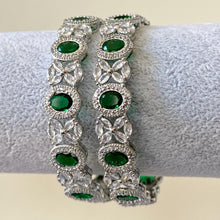 Emerald/Blue Silver Finish CZ Bangles Pair/Bracelet/Indian Party Wear Bangles/ CZ stone bangles/Indian wedding/bridal jewelry