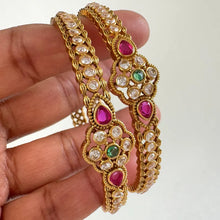 Set 2 RubyGreen Matt Gold CZ diamond bangles,Indian Amrapali bangles, Antique bangles,Temple Jewelry, South Indian bangles, Gift for her