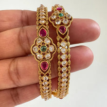 Set 2 RubyGreen Matt Gold CZ diamond bangles,Indian Amrapali bangles, Antique bangles,Temple Jewelry, South Indian bangles, Gift for her