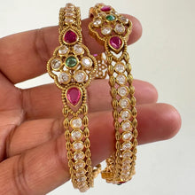 Set 2 RubyGreen Matt Gold CZ diamond bangles,Indian Amrapali bangles, Antique bangles,Temple Jewelry, South Indian bangles, Gift for her
