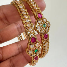 Set 2 RubyGreen Matt Gold CZ diamond bangles,Indian Amrapali bangles, Antique bangles,Temple Jewelry, South Indian bangles, Gift for her