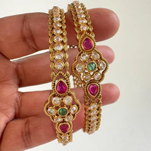 Set 2 RubyGreen Matt Gold CZ diamond bangles,Indian Amrapali bangles, Antique bangles,Temple Jewelry, South Indian bangles, Gift for her