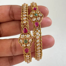 Set 2 RubyGreen Matt Gold CZ diamond bangles,Indian Amrapali bangles, Antique bangles,Temple Jewelry, South Indian bangles, Gift for her
