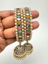 Multi Pearl Mirror Kundan Jhumka Bangles Set/Punjabi Kundan chuda bangles set/Bridal bangles/Statement/Indian Wedding /Mirror Chuda Set