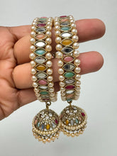 Multi Pearl Mirror Kundan Jhumka Bangles Set/Punjabi Kundan chuda bangles set/Bridal bangles/Statement/Indian Wedding /Mirror Chuda Set