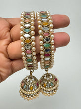 Multi Pearl Mirror Kundan Jhumka Bangles Set/Punjabi Kundan chuda bangles set/Bridal bangles/Statement/Indian Wedding /Mirror Chuda Set