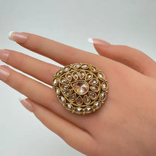 Large Gold plated Polki Ring/Adjustable Ring/Indian Ring/ Pakistani/ Indian Jewelry/Bollywood Jewelry/Indian Wedding jewelry