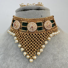 Ruby Green Pearl CZ diamond Gold Choker Necklace, Rajwadi choker, South Indian Jewelry, Indian Wedding Jewelry, Indian Pakistani