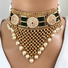 Ruby Green Pearl CZ diamond Gold Choker Necklace, Rajwadi choker, South Indian Jewelry, Indian Wedding Jewelry, Indian Pakistani
