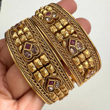 Ruby Polki Gold Kada bangles Pair ,Indian Amrapali bangles, Antique bangles, Temple Jewelry, South Indian bangles, Bridal Bangles