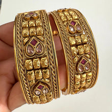 Ruby Polki Gold Kada bangles Pair ,Indian Amrapali bangles, Antique bangles, Temple Jewelry, South Indian bangles, Bridal Bangles