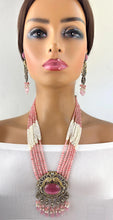 Pink Victorian Polki Kundan Necklace/Indian Long Necklace/Statement Necklace/Long Mala/Semi Precious Necklace/Rani Haar/Pakistani jewelry