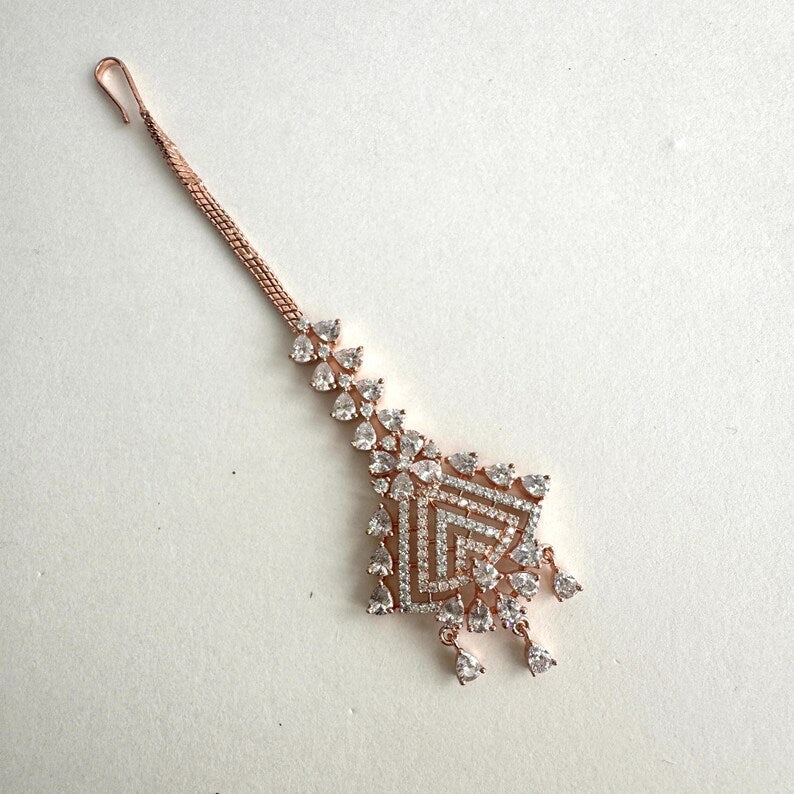 American Diamond Maang tikka/Indian Jewelry/ Indian Wedding Jewelry/ Pakistani Jewelry/ Jhoomer/ Matha patti/ Indian forehead jewelry