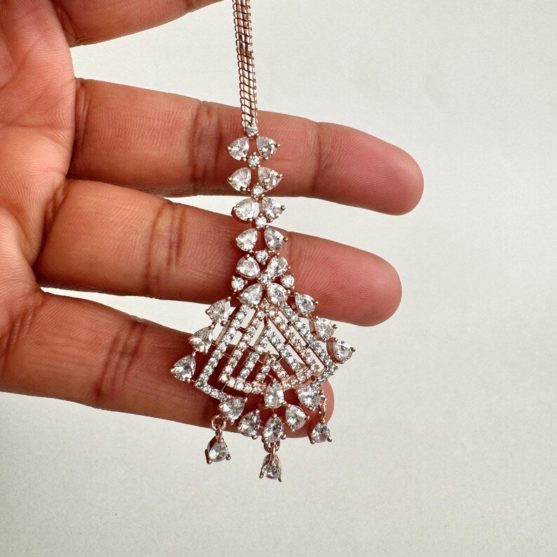 American Diamond Maang tikka/Indian Jewelry/ Indian Wedding Jewelry/ Pakistani Jewelry/ Jhoomer/ Matha patti/ Indian forehead jewelry