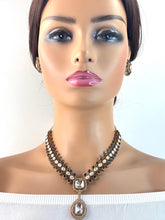 Blue Victorian Moissanite Necklace, Semi-precious muti stones Pendant Necklace, Indian Bridal Jewelry, Bollywood Sabyasachi Necklace