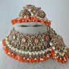 Orange Antique Shadow Stone Pearl Choker Necklace with earrings and tikka and Passa Bridal necklace Indian Pakistani Punjabi Wedding