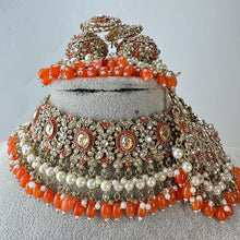 Orange Antique Shadow Stone Pearl Choker Necklace with earrings and tikka and Passa Bridal necklace Indian Pakistani Punjabi Wedding