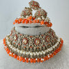 Orange Antique Shadow Stone Pearl Choker Necklace with earrings and tikka and Passa Bridal necklace Indian Pakistani Punjabi Wedding