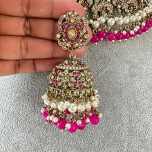HotPink Rani Antique Shadow Stone Pearl Choker Necklace with earrings and tikka and Passa Bridal necklace Indian Pakistani Punjabi Wedding