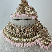 Baby Pink Antique Shadow Stone Pearl Choker Necklace with earrings and tikka and Passa Bridal necklace Indian Pakistani Punjabi Wedding