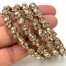 Set of 4 Polki Kundan antique finish Bangles Set mix Sizes Punjabi Pearl bangles Set/Bridal bangles/Antique bangles/Polki Reverse AD bangles