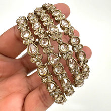 Set of 4 Polki Kundan antique finish Bangles Set mix Sizes Punjabi Pearl bangles Set/Bridal bangles/Antique bangles/Polki Reverse AD bangles