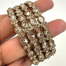 Set of 4 Polki Kundan antique finish Bangles Set mix Sizes Punjabi Pearl bangles Set/Bridal bangles/Antique bangles/Polki Reverse AD bangles