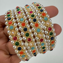 Navratan Pearl Bangles Set(4 Pc)/Pearl bangles/Stones bangles/Indian bangles/Punjabi Pearl bangles Set/Bridal bangles/wedding jewelry