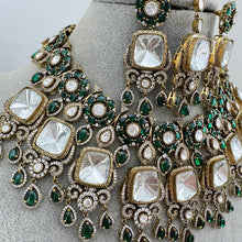 Green Bridal Mossinate Polki Victorian Necklace, Sabyasachi Necklace, Wedding necklace, Semi Precious Jewelry, Bollywood Celebrity Necklace
