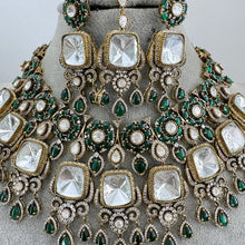 Green Bridal Mossinate Polki Victorian Necklace, Sabyasachi Necklace, Wedding necklace, Semi Precious Jewelry, Bollywood Celebrity Necklace