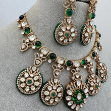Green Mossinate Polki Fusion Necklace, Sabyasachi Necklace, Wedding Necklace, Semi Precious Jewelry, Bollywood Celebrity Necklace,Pakistani
