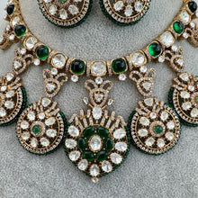 Green Mossinate Polki Fusion Necklace, Sabyasachi Necklace, Wedding Necklace, Semi Precious Jewelry, Bollywood Celebrity Necklace,Pakistani