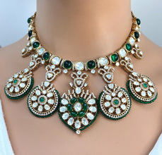 Green Mossinate Polki Fusion Necklace, Sabyasachi Necklace, Wedding Necklace, Semi Precious Jewelry, Bollywood Celebrity Necklace,Pakistani