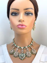 Mint Green Mossinate Polki Fusion Necklace, Sabyasachi Necklace, Wedding Necklace, Semi Precious Jewelry, Bollywood Celebrity ,Pakistani