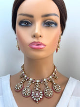 Pink Moissanite Polki Fusion Necklace, Sabyasachi Necklace, Wedding Necklace, Semi Precious Jewelry, Bollywood Celebrity Necklace, Pakistani