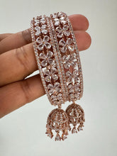 Silver, Rose Gold CZ diamond Jhumka Latkan Bangles Pair/Punjabi chuda bangles set/Bridal bangles/Statement/Indian Wedding /Diamond Chuda Set