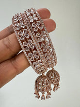 Silver, Rose Gold CZ diamond Jhumka Latkan Bangles Pair/Punjabi chuda bangles set/Bridal bangles/Statement/Indian Wedding /Diamond Chuda Set