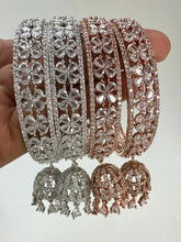Silver, Rose Gold CZ diamond Jhumka Latkan Bangles Pair/Punjabi chuda bangles set/Bridal bangles/Statement/Indian Wedding /Diamond Chuda Set