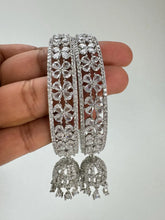 Silver, Rose Gold CZ diamond Jhumka Latkan Bangles Pair/Punjabi chuda bangles set/Bridal bangles/Statement/Indian Wedding /Diamond Chuda Set