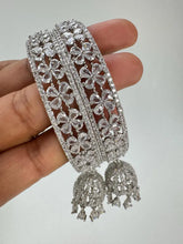 Silver, Rose Gold CZ diamond Jhumka Latkan Bangles Pair/Punjabi chuda bangles set/Bridal bangles/Statement/Indian Wedding /Diamond Chuda Set