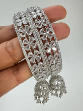 Silver, Rose Gold CZ diamond Jhumka Latkan Bangles Pair/Punjabi chuda bangles set/Bridal bangles/Statement/Indian Wedding /Diamond Chuda Set
