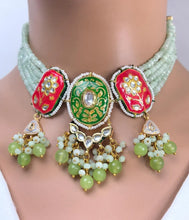 Mint Meenakari Kundan necklace /Rajwadi kundan necklace/Kundan Jewelry Set/Multi color Kundan Choker Set/Indian Bridal Choker set