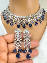 Blue Silver American Diamond necklace/Diamond/CZ Stones Necklace Set/Elegant/Unique Jewelry/Indian/Pakistani/Bollywood/Indian Wedding/Bridal