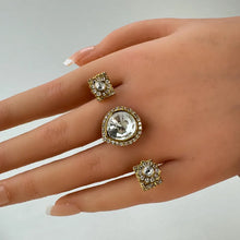 Fine Victorian Moissanite Polki Ring/Two Finger Adjustable Ring/Statement Finger Ring, Indian Jewelry/Double Finger Ring, Cocktail Ring