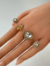 Fine Victorian Moissanite Polki Ring/Two Finger Adjustable Ring/Statement Finger Ring, Indian Jewelry/Double Finger Ring, Cocktail Ring