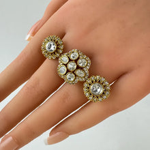 Fine Victorian Moissanite Polki Ring/Two Finger Adjustable Ring/Statement Finger Ring, Indian Jewelry/Double Finger Ring, Cocktail Ring
